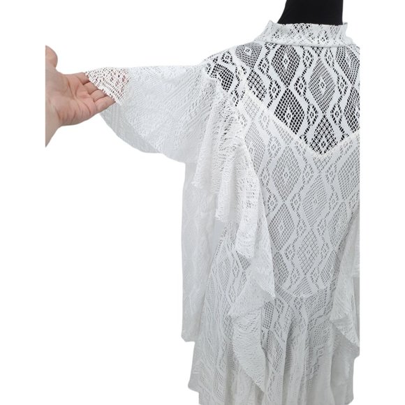 NEW Free People Creamy White Lace Rock Candy Mock Neck Dress M Ruffles Mini - Picture 5 of 12